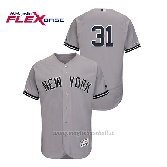 Maglia Baseball Uomo New York Yankees Aaron Hicks 150th Aniversario Patch Flex Base Grigio